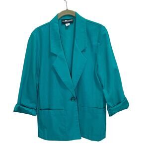 Vintage 90s Sag Harbor Women's Petites Teal Cotton Oversized Boyfriend Blazer